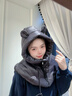 察今2025款羽絨防寒帽加厚包頭帽白色肩式一體帽圍脖帽連帽裝配女款帽 一體圍脖帽-黑色【防寒保暖】 曬單實(shí)拍圖