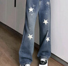 查爾斯桃心牛仔褲男趣味小狗印花直筒春秋季新款闊腿長(cháng)褲 水洗淺藍 L 曬單實(shí)拍圖