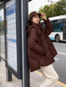 鴨鴨中長(cháng)款羽絨服女士冬季2025年潮流韓版寬松百搭時(shí)尚連帽面包服外套 深咖色 L 曬單實(shí)拍圖
