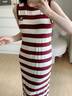 ONLY2025秋季新款休閑風(fēng)百搭彈力條紋長(cháng)裙針織連衣裙女|125146004 E15 仙粉黛紅色 XS 曬單實(shí)拍圖
