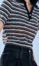 秋水伊人H型V領(lǐng)撞色條紋T恤2025年夏季新款女休閑簡(jiǎn)約不緊繃上衣 黑白條 L 曬單實(shí)拍圖