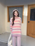 佐敘美式條紋甜美毛衣女秋季2025新款外穿高級感超火內搭慵懶針織衫 粉色 均碼 （90-120斤） 曬單實(shí)拍圖