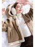 百圖betu女裝冬季新款短外套皮毛一體仿羊羔絨保暖外套女2411T65 卡其色 M 曬單實(shí)拍圖