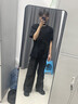 貞喜氣美式微喇褶皺休閑黑色西褲男潮牌新款寬松直筒拖地長(cháng)褲子 黑色 XL （120-135斤） 曬單實(shí)拍圖