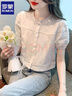 羅蒙（ROMON）白色短袖襯衫女裝夏季2025新款小衫法式短款小眾減齡上衣女 白色 M 曬單實(shí)拍圖