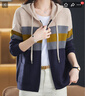 紅蜻蜓針織衫女線(xiàn)衣外套春新款連帽開(kāi)衫女士寬松拼色毛衣外套針織 藏青色長(cháng)袖 均碼 【適合80-145斤】 曬單實(shí)拍圖