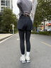 徽格兒（phigeer）高彈力馬拉松跑步運動(dòng)長(cháng)褲女四季通用后口袋假兩件瑜伽壓縮緊身褲 烏藍灰長(cháng)褲 M 曬單實(shí)拍圖