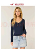 HOLLISTER【甜美百搭】25秋修身蕾絲系帶長(cháng)袖內搭T恤女裝339-5253 海軍藍 S (165/84A) 曬單實(shí)拍圖