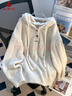 夏雨瑤慵懶寬松連帽毛衣韓版衛衣秋冬2025外穿新款加厚韓系針織上衣 杏色 M 建議95-105斤 曬單實(shí)拍圖