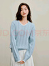 茵曼2025冬季女裝新款麻花毛衣花邊V領(lǐng)寬松套頭長(cháng)袖針織衫 淺藍色 M 曬單實(shí)拍圖