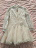 迪士尼（Disney）新中式國風(fēng)女童連衣裙秋季洋氣魚(yú)尾裙蕾絲公主裙子 米色 130 曬單實(shí)拍圖