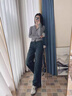 LPOX褲子女秋冬秋冬季加絨闊腿牛仔褲高腰大碼寬松顯瘦直筒拖地長(cháng)褲 復古藍色-單款 M 【建議95-105斤】 曬單實(shí)拍圖