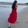 春乏紅色連衣裙赫本風穿搭中長款裙子海邊拍照度假風吊帶沙灘裙 酒紅色 XL [119~132斤] 曬單實拍圖