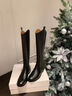 晟霆大碼不過(guò)膝長(cháng)靴女2025秋冬新款真皮長(cháng)筒靴加絨平底寬肥顯瘦騎士靴 黑色 單 加加大筒圍 37 曬單實(shí)拍圖