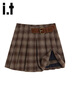 :CHOCOOLATE  it女裝裙子韓版格子毛呢A字百褶短裙女秋冬新款流行穿搭半身裙 咖色格子 M 曬單實(shí)拍圖