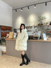 Olrain歐芮兒法式郁金香綁帶中長(cháng)款連帽羽絨服女裝冬季厚外套 米杏色 M 曬單實(shí)拍圖