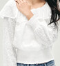 森馬（Semir）長(cháng)袖襯衫女短款白色繡花浪漫秋2025荷葉邊一字肩襯衣107625105003 曬單實(shí)拍圖