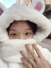 OIMG帽子圍巾手套連體防風(fēng)頭套冬季女騎車(chē)小兔軟萌保暖毛絨圍脖三件套 暖萌小兔-白色 帽子+圍巾+手套（三合一） 曬單實(shí)拍圖