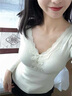 LDBE蕾絲v領(lǐng)打底衫女秋冬內搭打底衫帶胸墊設計感別致修身漂亮上衣服 杏色 M 【90-110斤】 曬單實(shí)拍圖