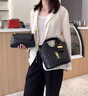 香港品牌高級感新款精致水桶包2025時(shí)尚質(zhì)感菱格單肩手提斜挎包潮 黑色 曬單實(shí)拍圖
