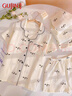 古今（GUJIN）三件套純棉泡泡紗睡衣女新款家居服睡褲大碼可外穿柔軟甜美套裝L 曬單實(shí)拍圖