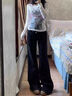 趣米樂(lè )黑色潮流微喇牛仔褲女夏季新款高腰顯瘦小個(gè)子寬松闊腿直筒長(cháng)褲 黑色【常規款】 M 曬單實(shí)拍圖