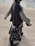 不規則半身裙美拉德法式格紋女春季新款復古垂感高腰遮胯a字大擺 咖格 均碼 （80-150斤） 曬單實(shí)拍圖