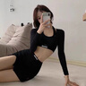 安與·洛施琪 泳衣女保守長(cháng)袖新款韓國ins風(fēng)分體裙式遮肚顯瘦學(xué)生少女裝 黑色 L (  建議95-115斤 ) 曬單實(shí)拍圖