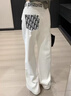 Ady Glenna牛仔褲女秋冬新款字母提花窄版高腰顯瘦加絨老花牛仔直筒褲女裝 白色 【秋冬款】  加絨 S 【80-95斤MM拍】 曬單實(shí)拍圖