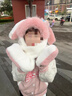 傾鳥(niǎo)人耳朵會(huì )動(dòng)可愛(ài)兔耳朵兒童帽子圍巾一體冬季女孩毛絨護耳保暖雷鋒帽 扭扭棒三件套粉色【耳朵會(huì )動(dòng)】w81 建議（3-13歲） 曬單實(shí)拍圖