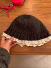 桂岐蕾絲花邊黑色針織漁夫帽女秋冬季韓系顯臉小毛線(xiàn)帽大頭圍毛絨帽子 蕾絲花邊針織漁夫帽【黑色】 曬單實(shí)拍圖