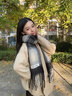 啄木鳥(niǎo)韓系氛圍感秋冬季圍巾女2025新款加厚保暖甜美學(xué)生百搭圍脖冬特價(jià) 黑色【漸變格子-流蘇圍巾】 曬單實(shí)拍圖