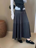 愛(ài)上町輕奢咖色半身裙女秋冬2025新款松緊腰中長(cháng)款a字裙棕色百褶傘裙子 灰色 均碼 -建議85-138斤 曬單實(shí)拍圖