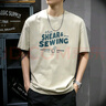 羅蒙（ROMON）美式新款潮牌純棉短袖男士t恤男寬松大碼重磅男士半袖ins休閑體恤 杏色+白色 XL 碼 推薦體重140-160斤 曬單實(shí)拍圖