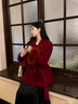 DRPR 品牌女裝紅色禮服敬酒服新娘新中式婚禮小個(gè)子羊毛呢大衣女冬裝 紅色 S 85斤 -125斤 曬單實(shí)拍圖