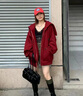 moussy 新品美式復古純色拉鏈連帽衛衣外套028IAZ80-1005 083深紅色 均碼 00020/F 曬單實(shí)拍圖