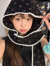 COSMICKISS笑臉圍巾帽子一體女2025秋冬季韓版保暖圍脖百搭連帽圍巾潮 黑色笑臉 連帽圍巾 曬單實(shí)拍圖