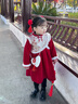 木木屋（mumuwu）品牌童裝漢服女童連衣裙加絨加厚兒童拜年服中國風(fēng)喜慶女孩公主裙 紅色裙子+圍脖加愛(ài)心掛飾 90 適合80-90年齡1-2歲左右 曬單實(shí)拍圖
