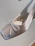 CHARLES&KEITH方頭粗跟蝴蝶結涼鞋芭蕾舞鞋生日禮物送女友CK1-60361560 Chalk粉白色 37 （235） 曬單實(shí)拍圖