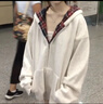 青春學(xué)院連帽雙面穿衛衣女2025秋冬裝季款格子拉鏈外套開(kāi)衫上衣女 白灰春秋款（雙層面料300克） XL 建議125-140斤 曬單實(shí)拍圖