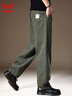 貓人美式純棉直筒休閑褲男士秋季中年寬松大碼抗皺透氣闊腿工裝褲男 軍綠 XL 適合150-170斤 曬單實(shí)拍圖