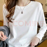 依衣尼純棉長(cháng)袖T恤女秋季2023新款純色寬松顯瘦內搭打底外穿上衣女 白色【純棉面料】 L 115-130斤內穿 曬單實(shí)拍圖