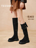 天美意長(cháng)靴厚底顯瘦過(guò)膝高靴女彈力靴時(shí)尚女鞋 曬單實(shí)拍圖