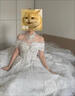 閃動(dòng)少女（SHANDONGSHAONV）主婚紗新娘2025新款質(zhì)感一字肩小個(gè)子法式重工孕婦拖尾 白色齊地婚紗+三件套 M 曬單實(shí)拍圖