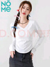 NOMe長(cháng)袖t恤女打底衫春季款V領(lǐng)褶皺內搭t恤修身正肩打底衫 白色 M 曬單實(shí)拍圖