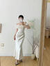 閃動(dòng)少女（SHANDONGSHAONV）法式白色荷葉邊一字肩連衣裙子女夏2025年新款 S 曬單實(shí)拍圖