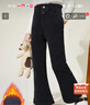 ASK JUNIOR女童褲子冬裝中大童加絨保暖直筒褲兒童牛仔褲喇叭褲 黑色 160  曬單實(shí)拍圖