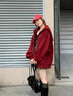 moussy 新品美式復古純色拉鏈連帽衛衣外套028IAZ80-1005 083深紅色 均碼 00020/F 曬單實(shí)拍圖