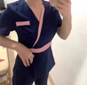 足浴技師工作服夏天套裝美容師女高端連衣裙養生館氣質(zhì)美容院足療 藏青色褲裝 XXL 曬單實(shí)拍圖