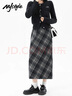MJ STYLE呢子格子半身裙女2025新款春秋高腰顯瘦開(kāi)叉包臀中長(cháng)裙子 黑灰 L 曬單實(shí)拍圖